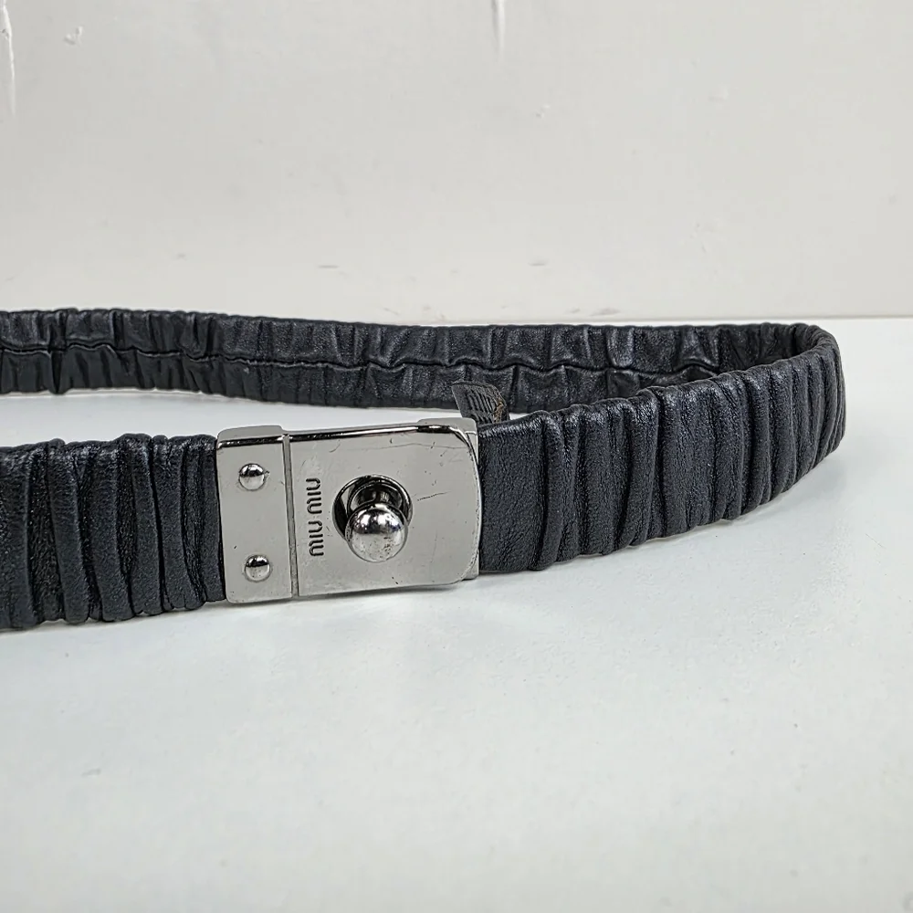 Miu Miu | Accessories | Miu Miu Black Ruched Leather Belt  display picture 1
